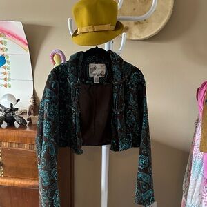 Kenzie Brown Velvet Cropped Jacket with Teal Paisley